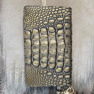 Brahmin Gold and Black Croc-Embossed Clutch